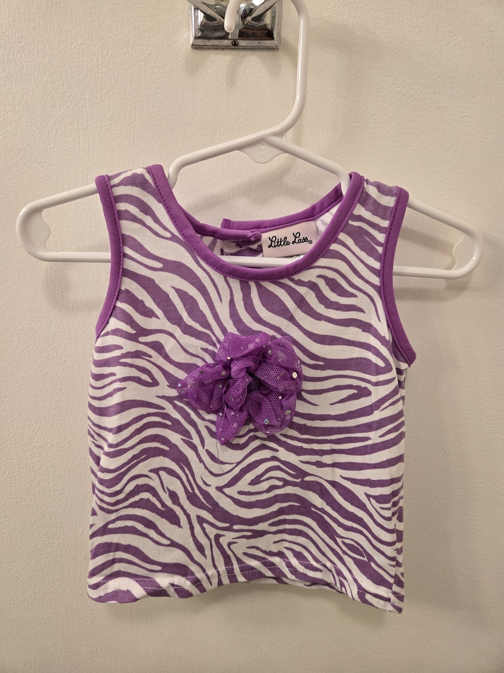 Little Lass Purple & White Zebra Tank with Sparkle Flower